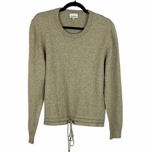 Heartloom Knit Sweater Drawstring Hem Crewneck Olive Tan XL Neutral Minimalist